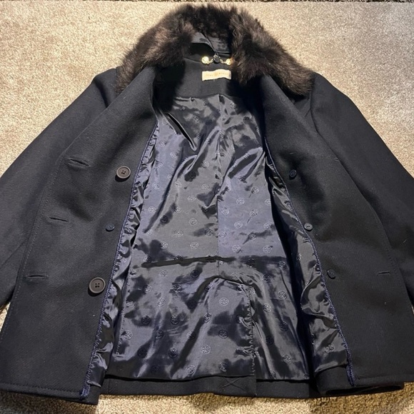 Tory Burch Alexandre Peat Coat Style Navy Genuine Fur Collar EXQUISITE! - Picture 6 of 12
